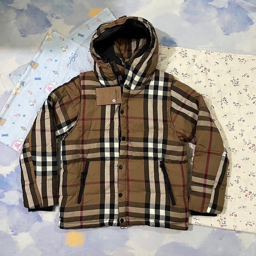 Burberry Brown Plaid Hooded Quilted Puffer Jacket
